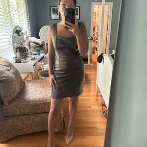 Faux Brown Leather Mini Dress